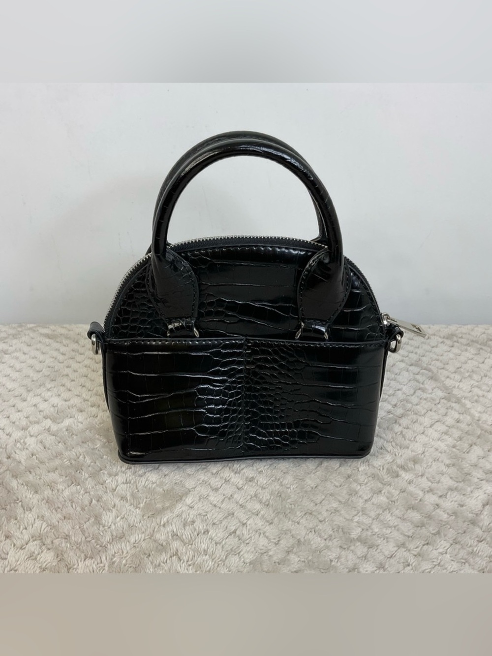 Zara Black Croc-Embossed Mini Tote Bag